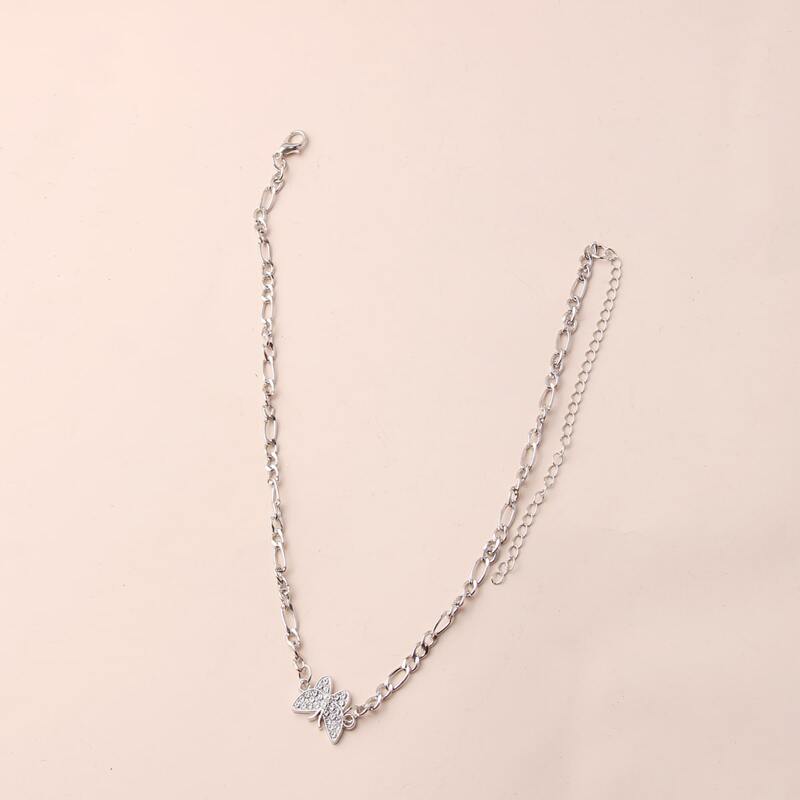 

Rhinestone Butterfly Charm Necklace, Silver
