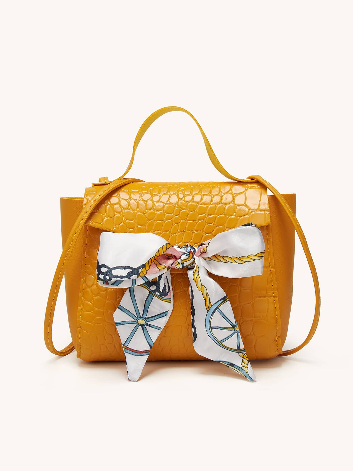 Twilly Scarf Decor Croc Embossed Satchel Bag thumbnail