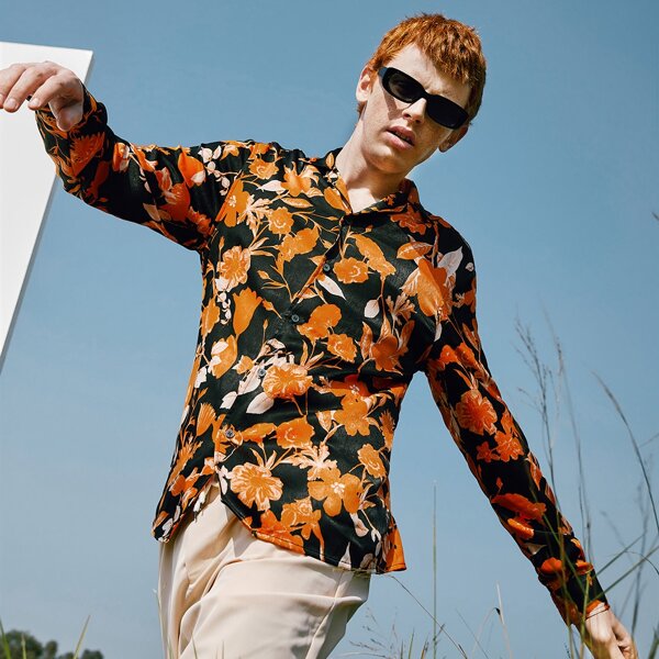 

Men All Over Floral Print Single Breasted Shirts, Multicolor