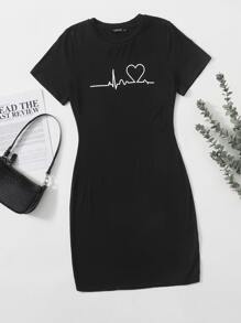 SHEIN EZwear Đầm Plus Size Tim Giải trí - màu đen - Xem 1