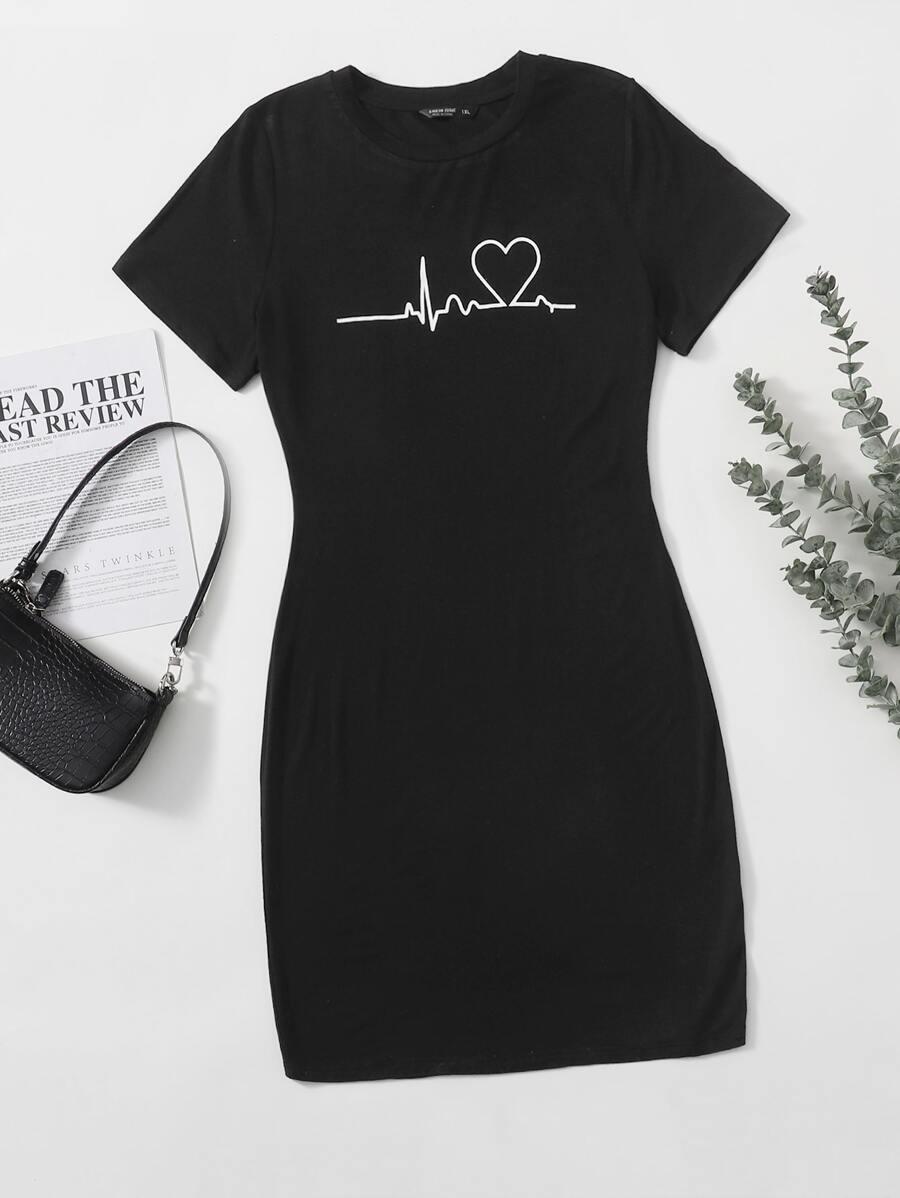 SHEIN EZwear Đầm Plus Size Tim Giải trí - màu đen - Xem 1