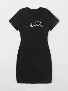 SHEIN EZwear Đầm Plus Size Tim Giải trí - màu đen - Xem 5