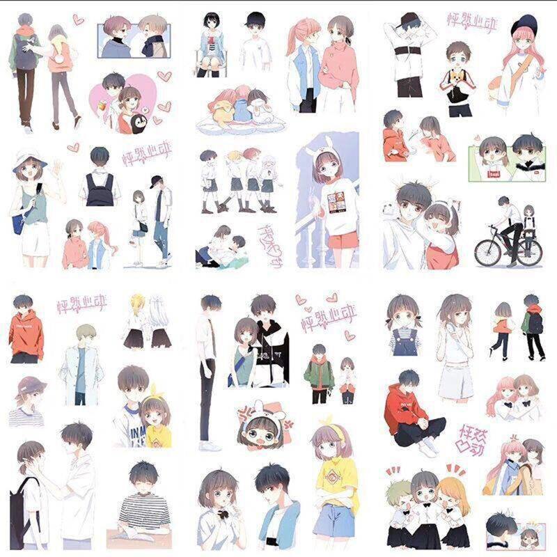 

6sheets Cartoon Couple Sticker, Multicolor