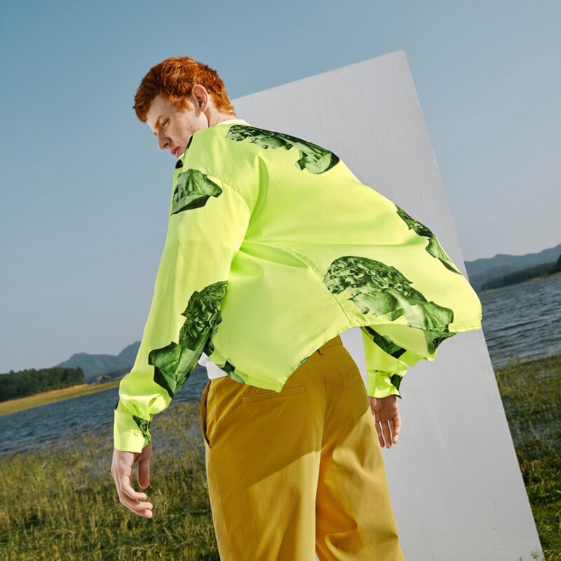 

Guys Figure Print Neon Green Shirt, Green neon