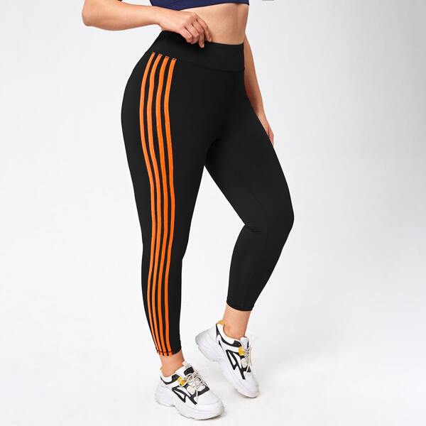 

Plus Striped Tape Side Crop Sports Leggings, Black