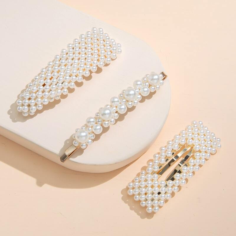 

3pcs Faux Pearl Hair Clip, White