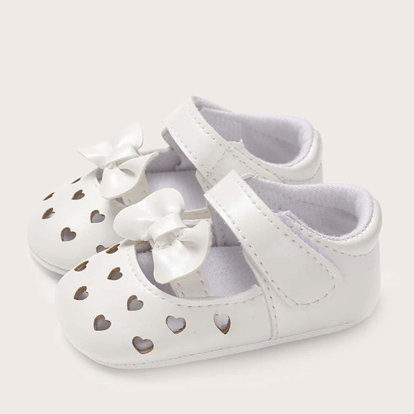 

Baby Girl Bow Decor Hollow Heart Flats, White
