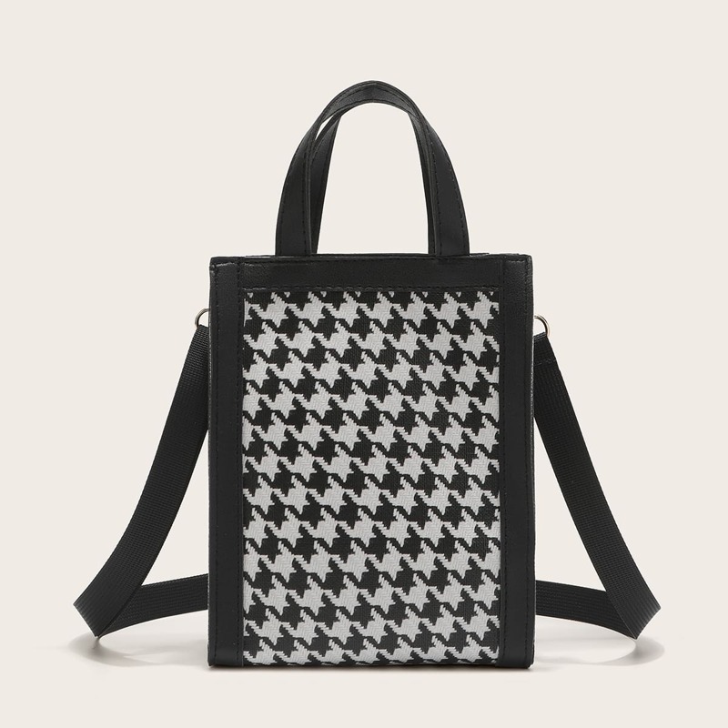 

Houndstooth Tote Bag, Black
