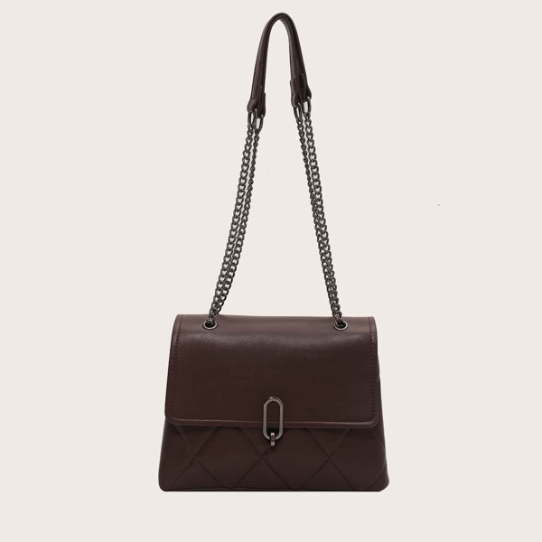 

Quilted Flap Chain Shoulder Bag, Coffee brown
