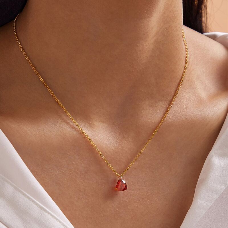 

Rhinestone Heart Charm Necklace, Red