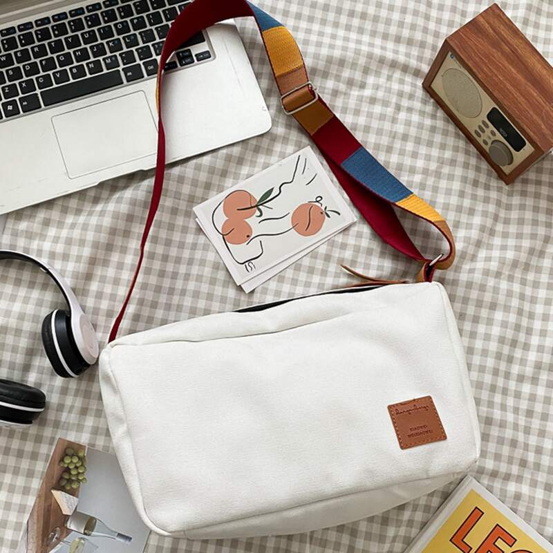 

Solid Canvas Crossbody Bag, White