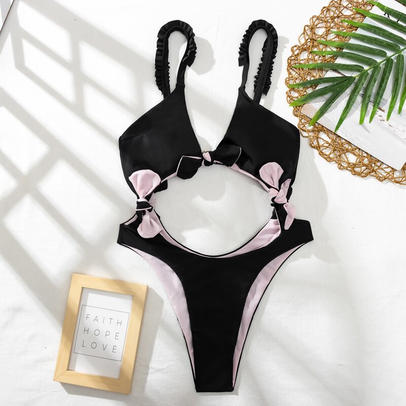 

Cut Out Knot One Piece Swimsuit, Black