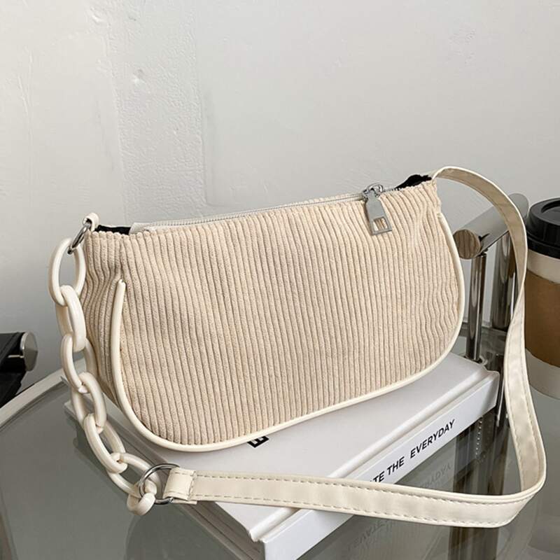 

Solid Corduroy Crossbody Bag, White