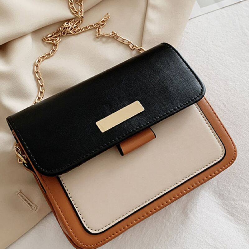 

Colorblock Chain Crossbody Bag, Brown
