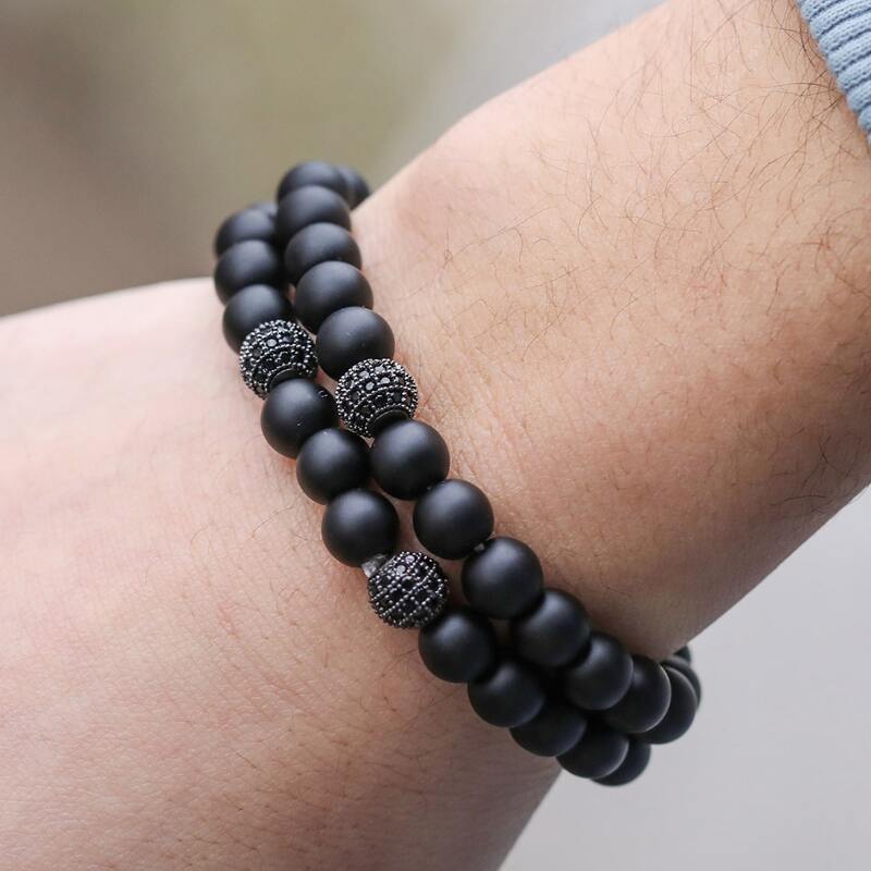 

2pcs Guys Beaded Bracelet, Black