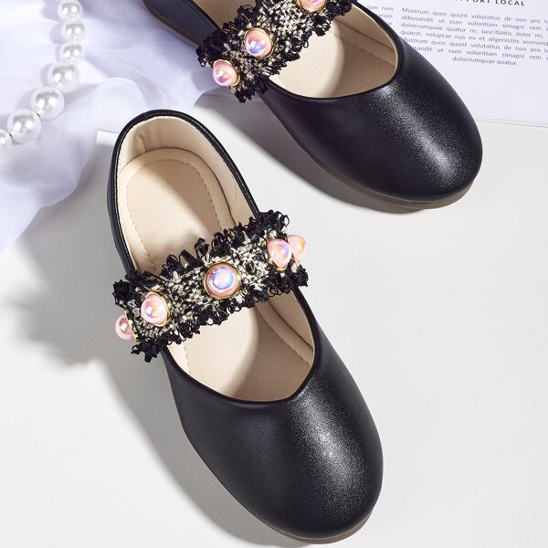 

Toddler Girls Faux Pearl Decor Flats, Black