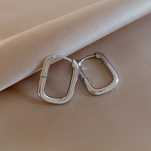 

Rectangle Design Earrings, Silver