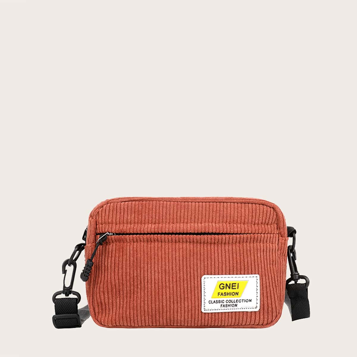 

Letter Patch Corduroy Crossbody Bag, Red