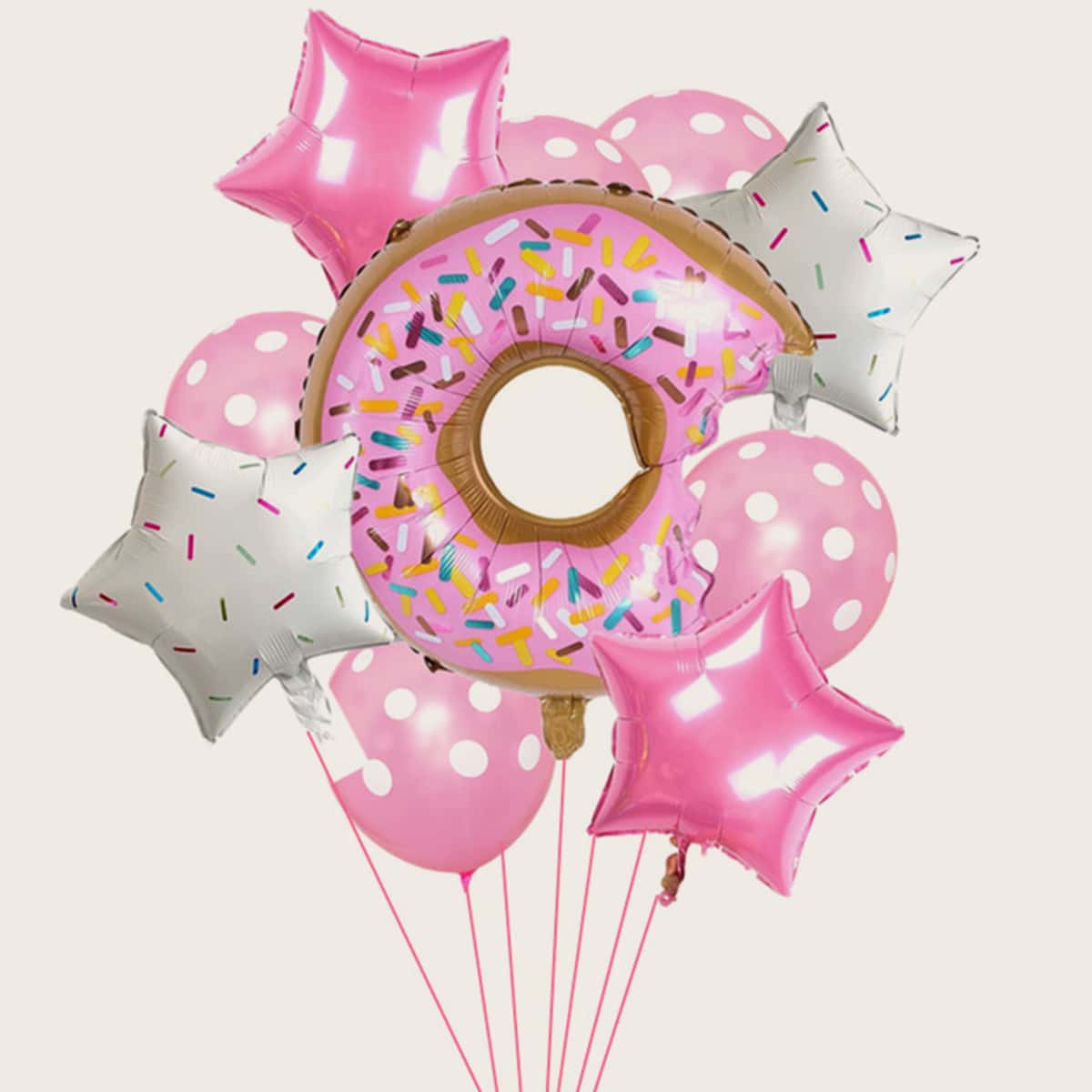 

10pcs Doughnut & Star Shaped Balloon Set, Multicolor