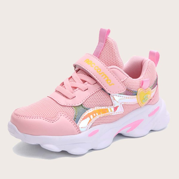 

Girls Velcro Strap Mesh Panel Sneakers, Pink