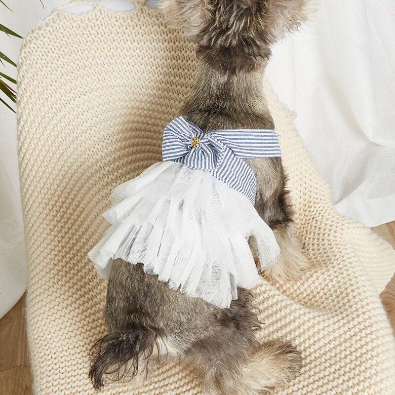 

Contrast Mesh Striped Pet Dress, Multicolor