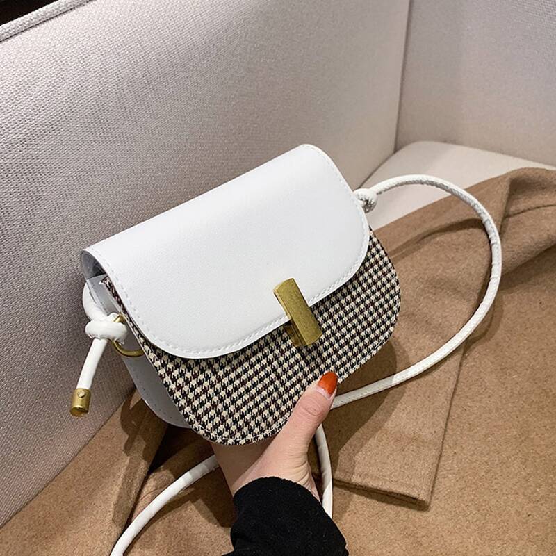 

Colorblock Houndstooth Crossbody Bag, White