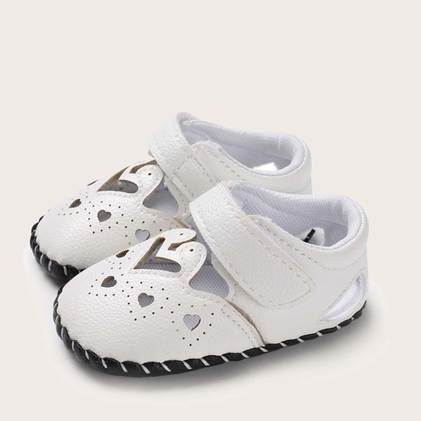 

Baby Girl Hollow Out Velcro Strap Flats, White