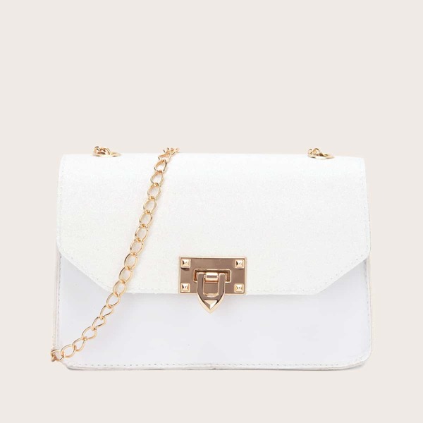 

Plain Flap Chain Bag, White