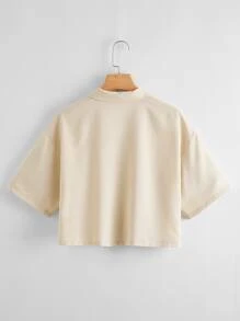 SHEIN LUNE 素色翻領襯衫 - 米色 - 查看 2
