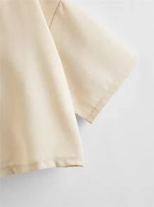 SHEIN LUNE 素色翻領襯衫 - 米色 - 查看 4