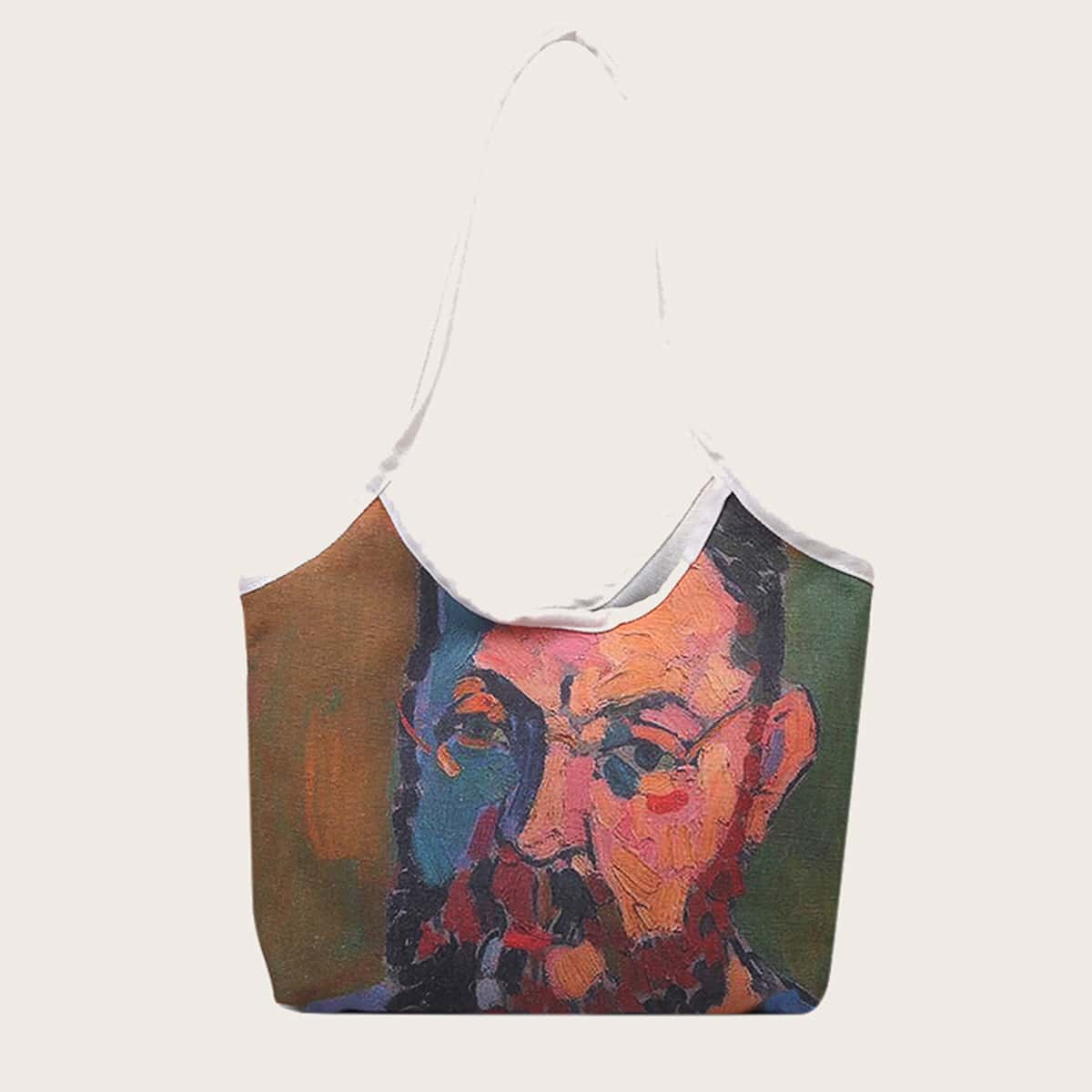 

Figure Painting Canvas Tote Bag, Multicolor