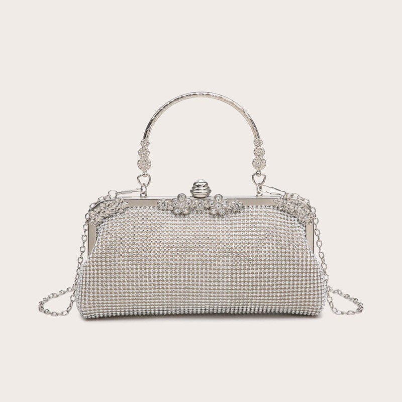 

Rhinestone Detail Clutch Bag, Silver
