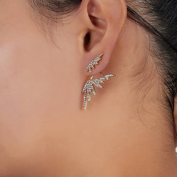 

Rhinestone Wing Design Stud Earrings, Gold