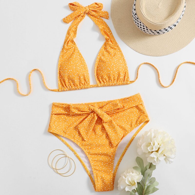 

Polka Dot High Waist Bikini Swimsuit, Mustard yellow