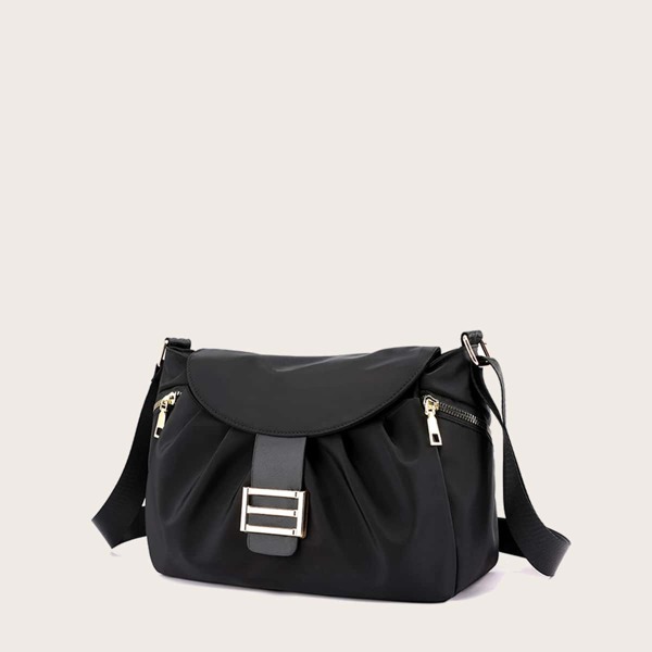 

Metal Decor Ruched Crossbody Bag, Black