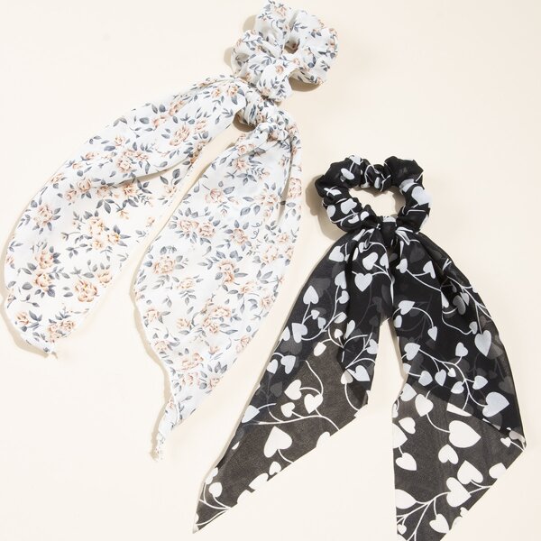 

2pcs Ditsy Floral Pattern Scrunchie Scarf, Multicolor