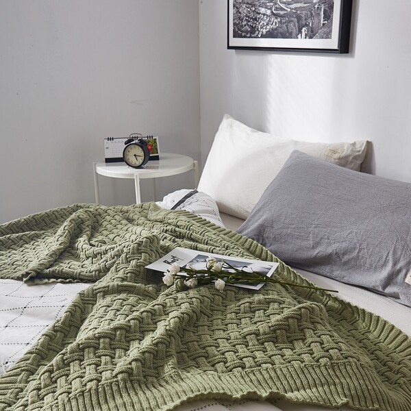 

Plain Knitted Blanket, Green