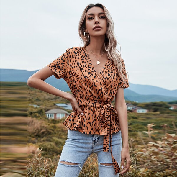 

Wrap Belted Leopard Tee, Multicolor