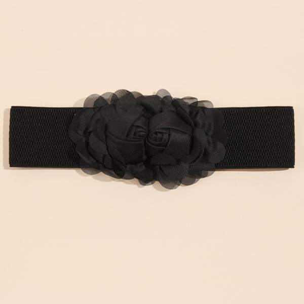 

Flower Decor Elastic Belt, Black
