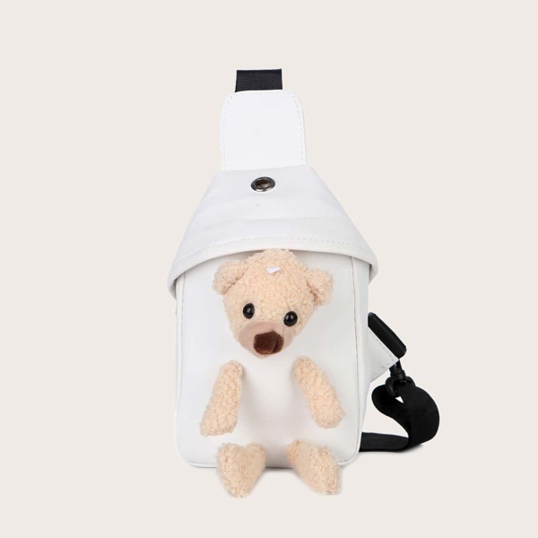

Bear Decor Plain Sling Bag, White
