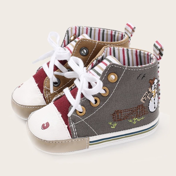 

Baby Girl Lace-up Front Embroidered Sneakers, Grey