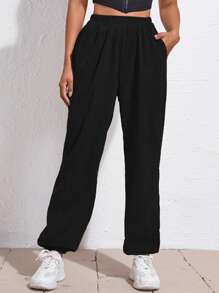 Elastic Waist Cord Trousers - Black - View 5