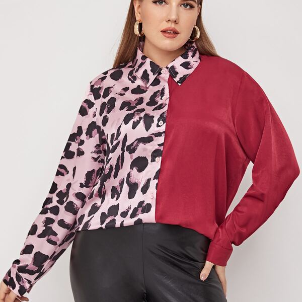 

Plus Two Tone Graphic Print Blouse, Multicolor