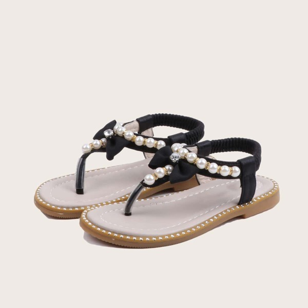 

Toddler Girls Faux Pearl Beaded Thong Sandals, Black