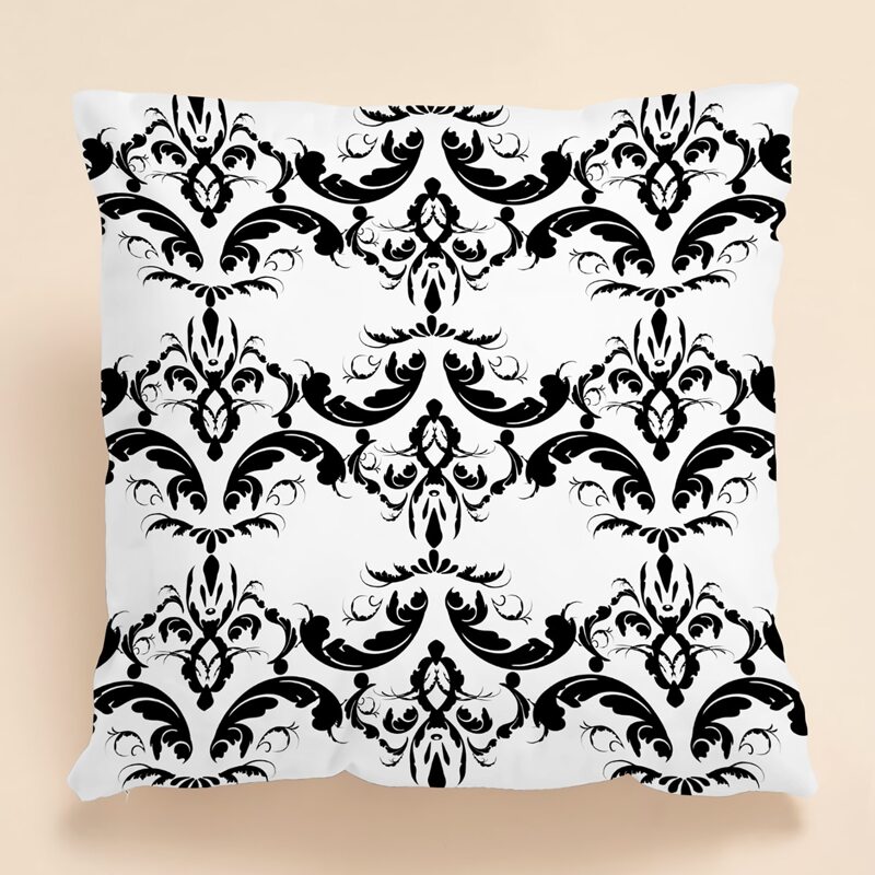 

Floral Pattern Cushion Cover Without Filler, Black and white