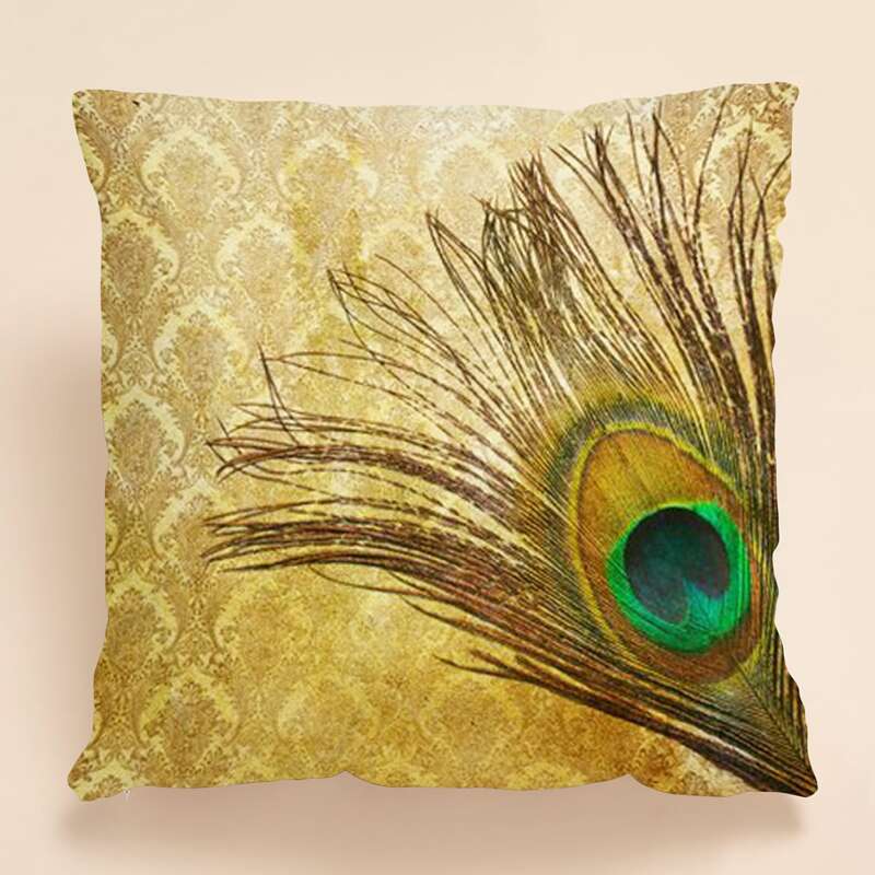 

Peacock Feather Cushion Cover Without Filler, Mustard yellow