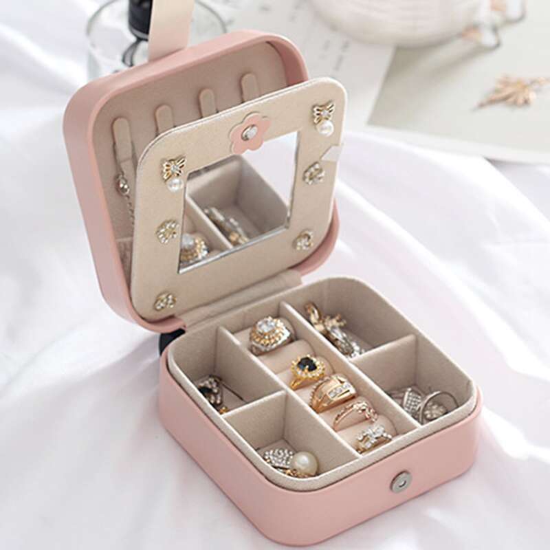 

1pc Multi-grid Jewelry Storage Box With Mirror, Pink