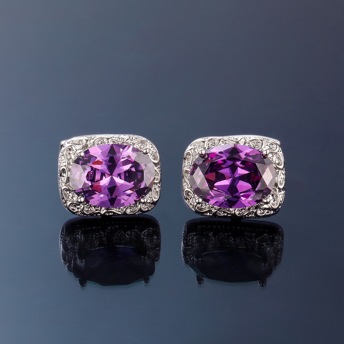 Image of 1pair Men Gemstone Decor Cufflink