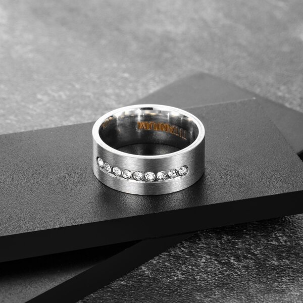 

Men Rhinestone Decor Ring, Silver