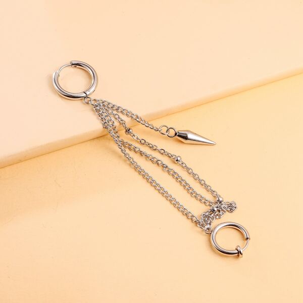 

1pc Men Chain Drop Earrings, Silver